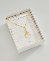 Textured Initial Charm Necklace Necklace Sterling Forever Gold A 