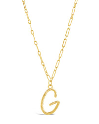 Textured Initial Charm Necklace Necklace Sterling Forever Gold G 