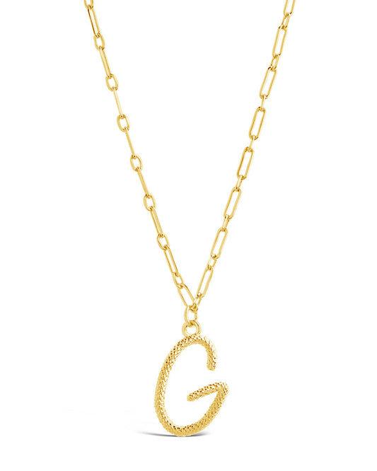 Textured Initial Charm Necklace Necklace Sterling Forever Gold G 