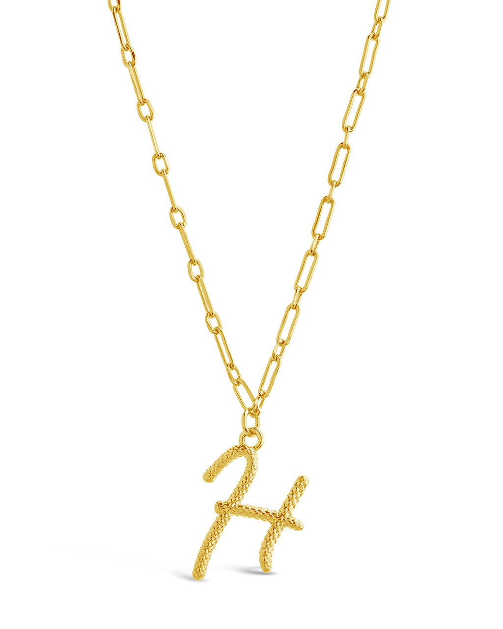 Textured Initial Charm Necklace Necklace Sterling Forever Gold H 