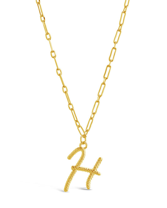 Textured Initial Charm Necklace Necklace Sterling Forever Gold H 