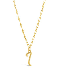 Textured Initial Charm Necklace Necklace Sterling Forever Gold I 
