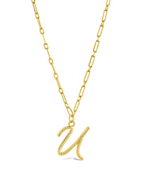 Textured Initial Charm Necklace Necklace Sterling Forever Gold U 