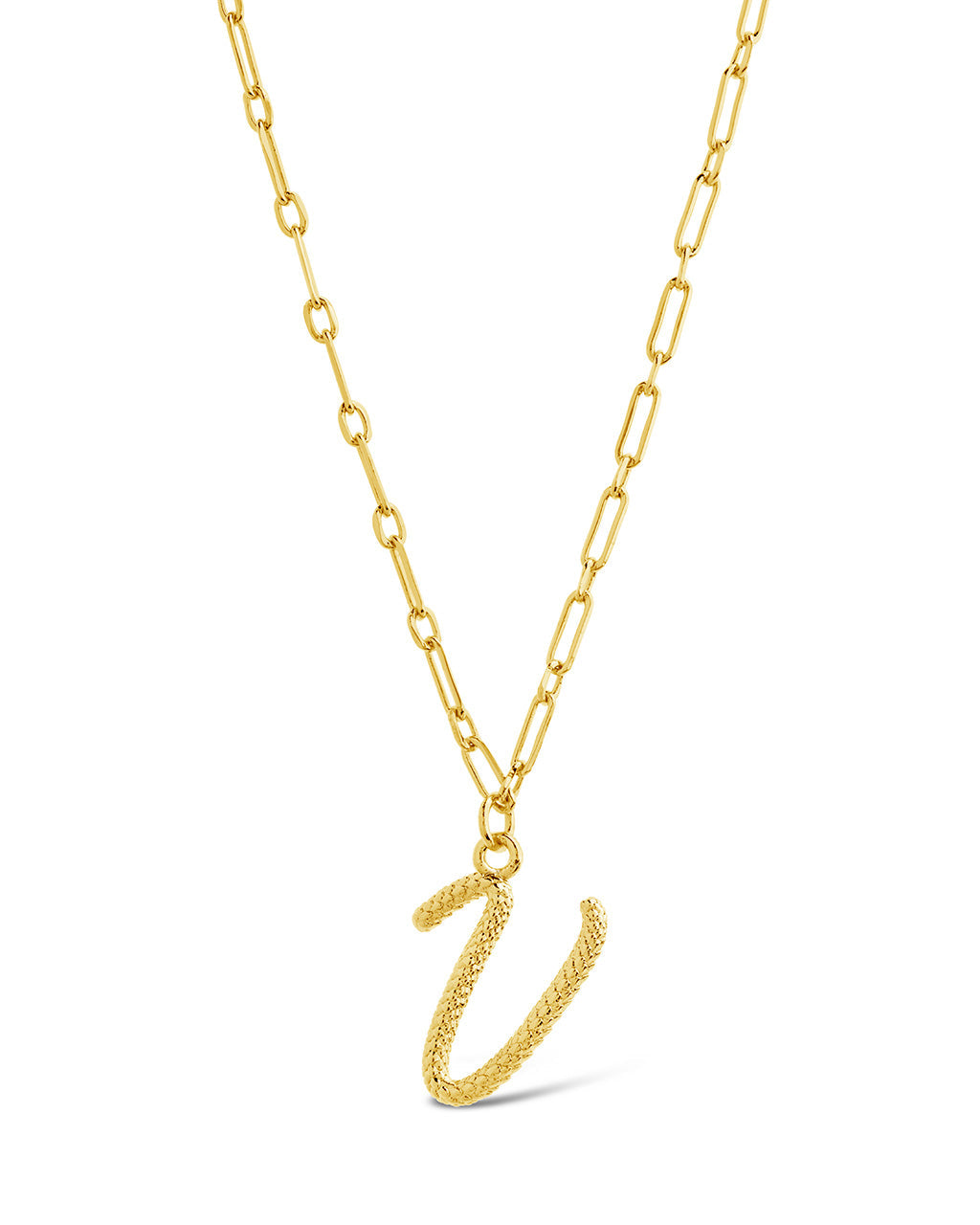 Textured Initial Charm Necklace Necklace Sterling Forever Gold V 