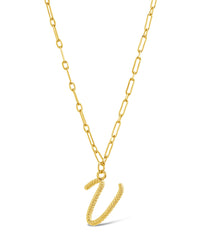 Textured Initial Charm Necklace Necklace Sterling Forever Gold V 