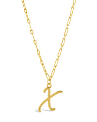 Textured Initial Charm Necklace Necklace Sterling Forever Gold X 