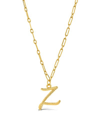 Textured Initial Charm Necklace Necklace Sterling Forever Gold Z 