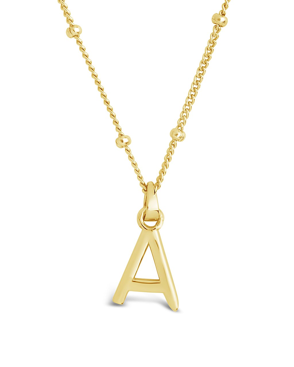 Sterling Silver Initial Necklace with Beaded Chain Necklace Sterling Forever Gold A 