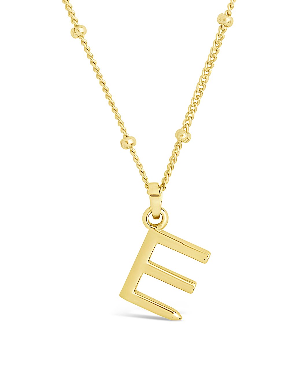 Sterling Silver Initial Necklace with Beaded Chain Necklace Sterling Forever Gold E 