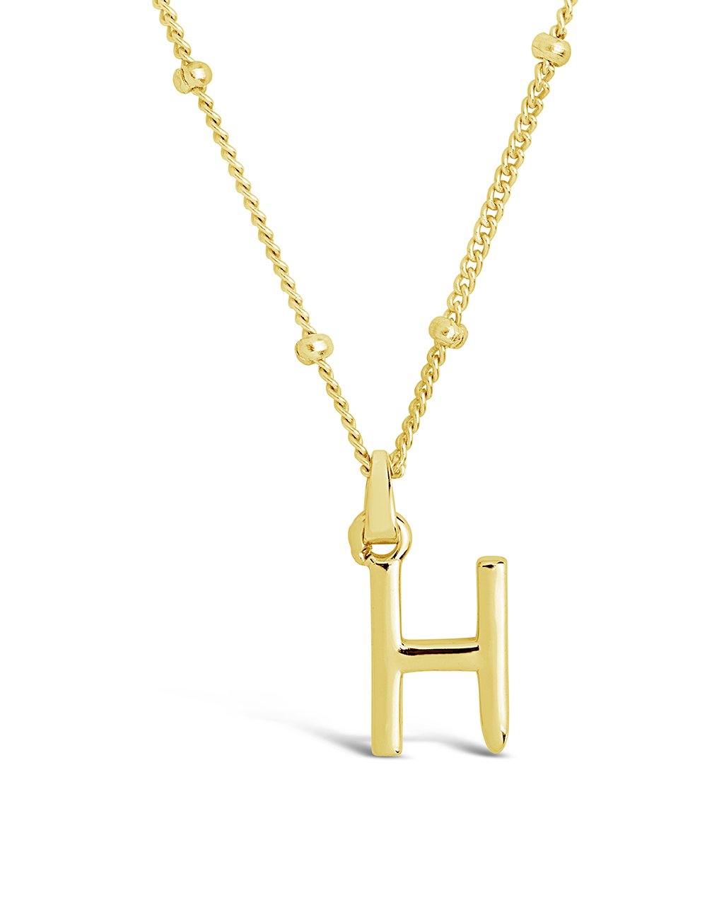 Sterling Silver Initial Necklace with Beaded Chain Necklace Sterling Forever Gold H 