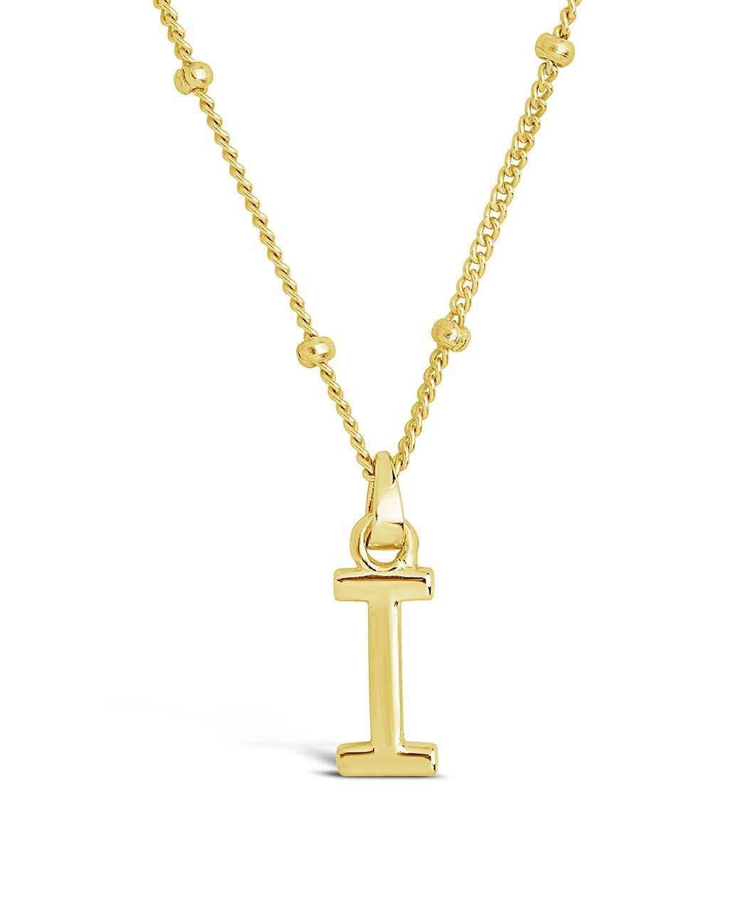 Sterling Silver Initial Necklace with Beaded Chain Necklace Sterling Forever Gold I 