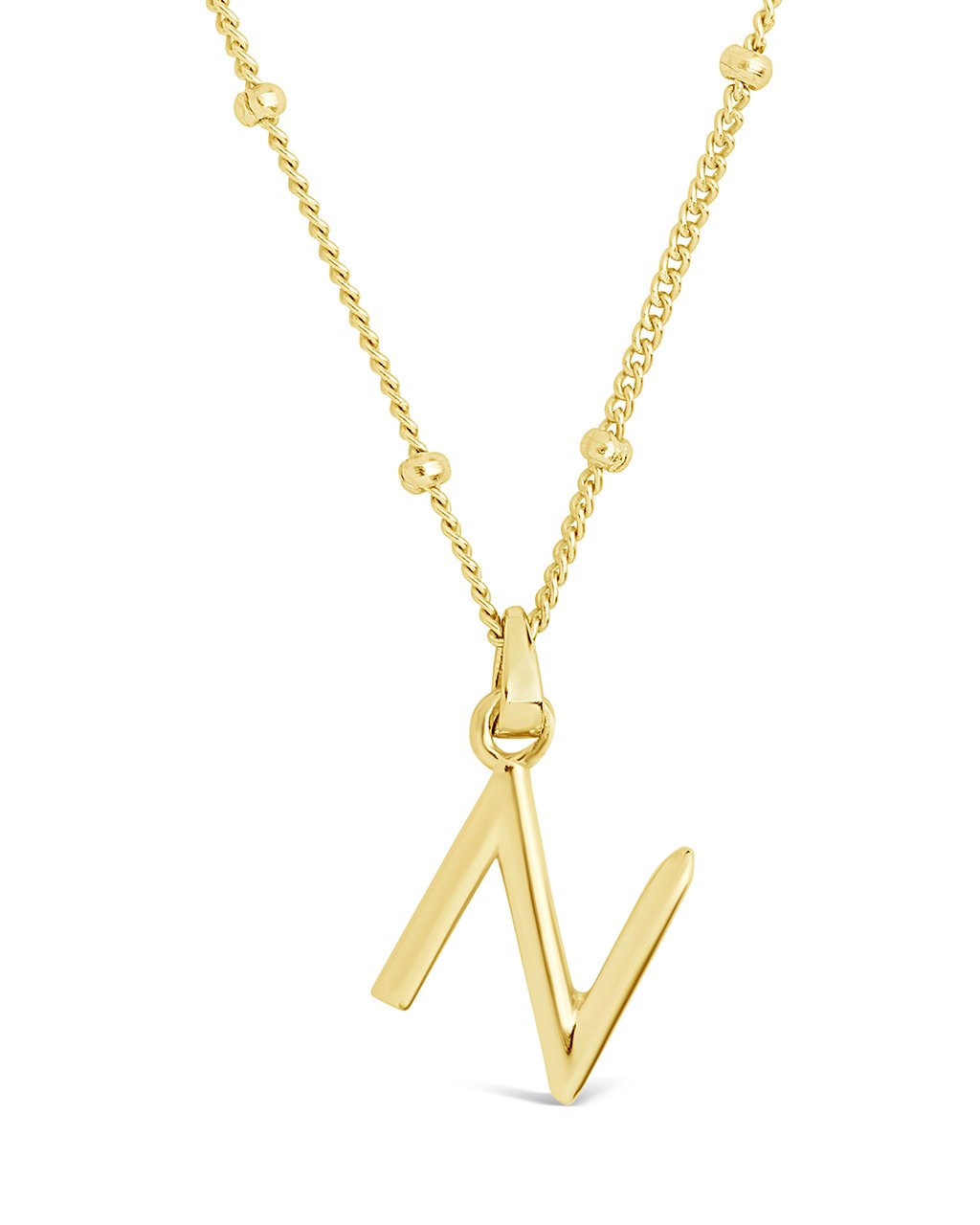 Sterling Silver Initial Necklace with Beaded Chain Necklace Sterling Forever Gold N 