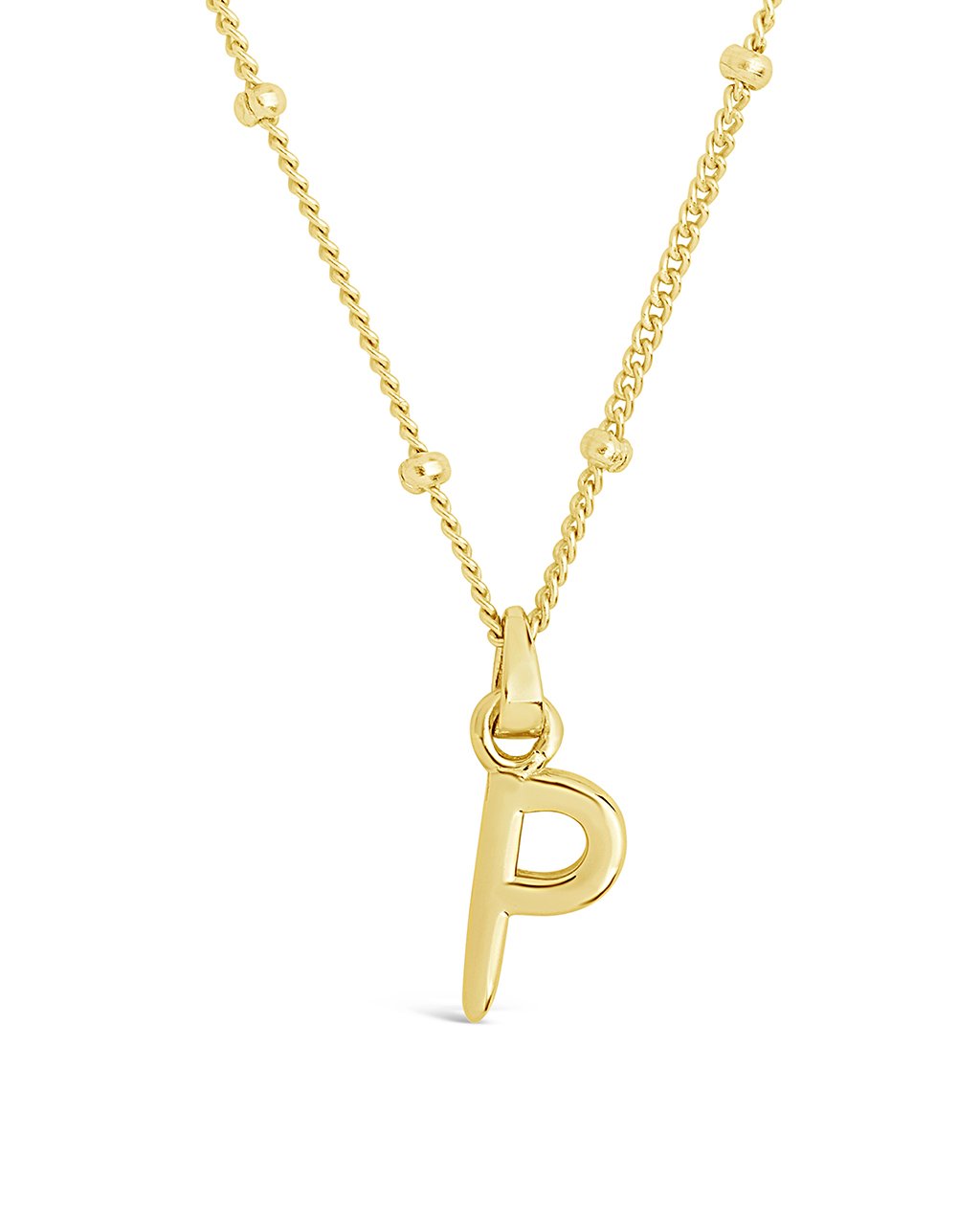 Sterling Silver Initial Necklace with Beaded Chain Necklace Sterling Forever Gold P 