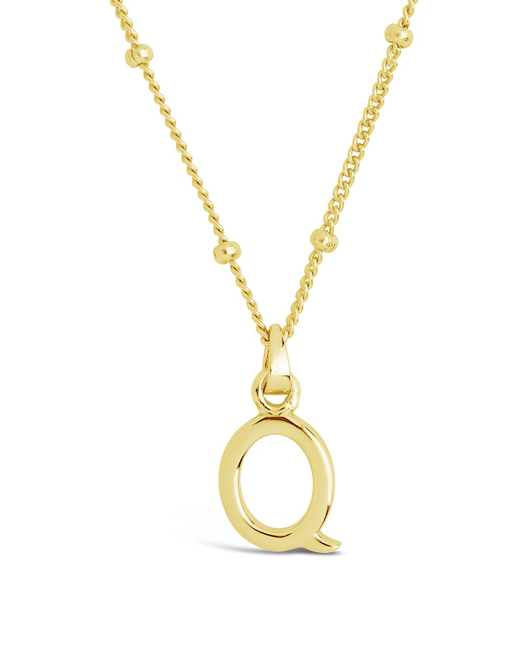 Sterling Silver Initial Necklace with Beaded Chain Necklace Sterling Forever Gold Q 