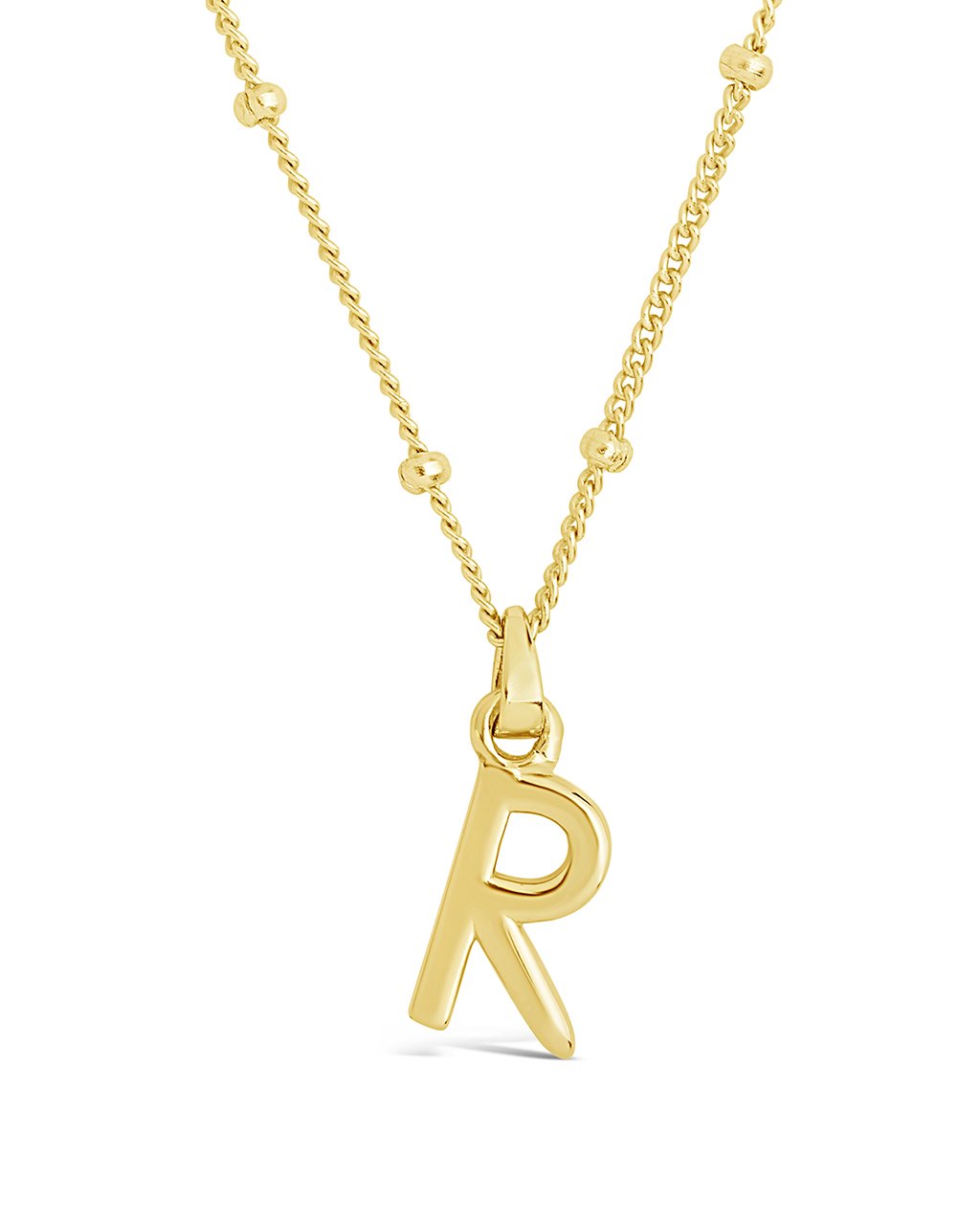 Sterling Silver Initial Necklace with Beaded Chain Necklace Sterling Forever Gold R 