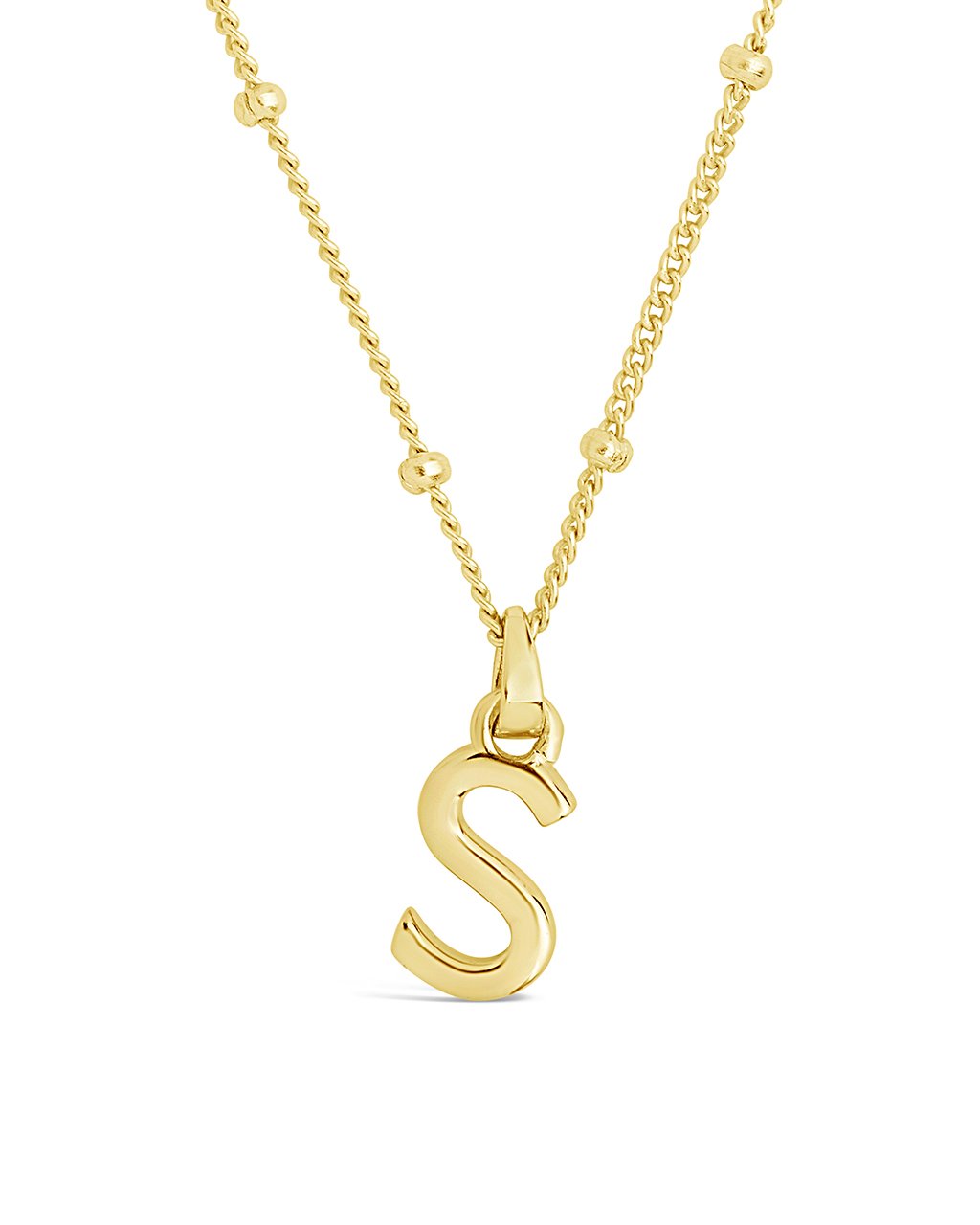 Sterling Silver Initial Necklace with Beaded Chain Necklace Sterling Forever Gold S 