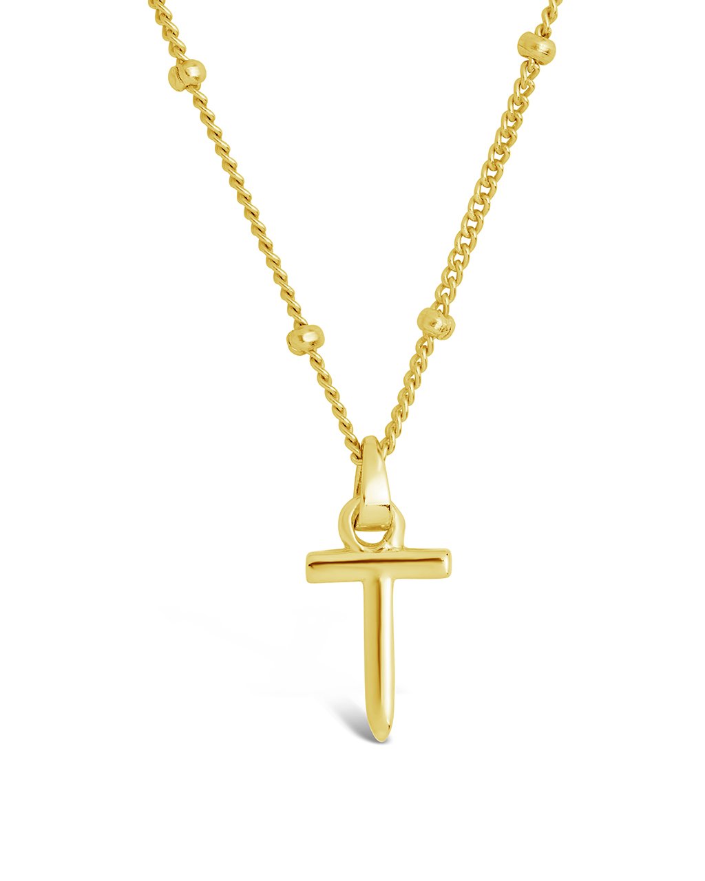 Sterling Silver Initial Necklace with Beaded Chain Necklace Sterling Forever Gold T 