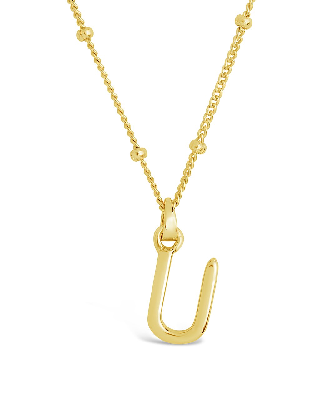 Sterling Silver Initial Necklace with Beaded Chain Necklace Sterling Forever Gold U 