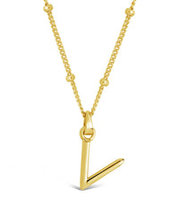 Sterling Silver Initial Necklace with Beaded Chain Necklace Sterling Forever Gold V 