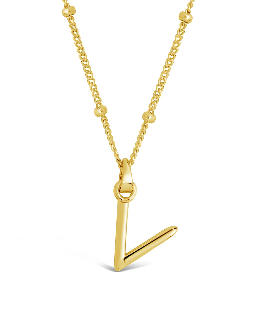 Sterling Silver Initial Necklace with Beaded Chain Necklace Sterling Forever Gold V 