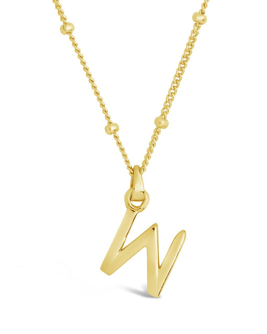 Sterling Silver Initial Necklace with Beaded Chain Necklace Sterling Forever Gold W 