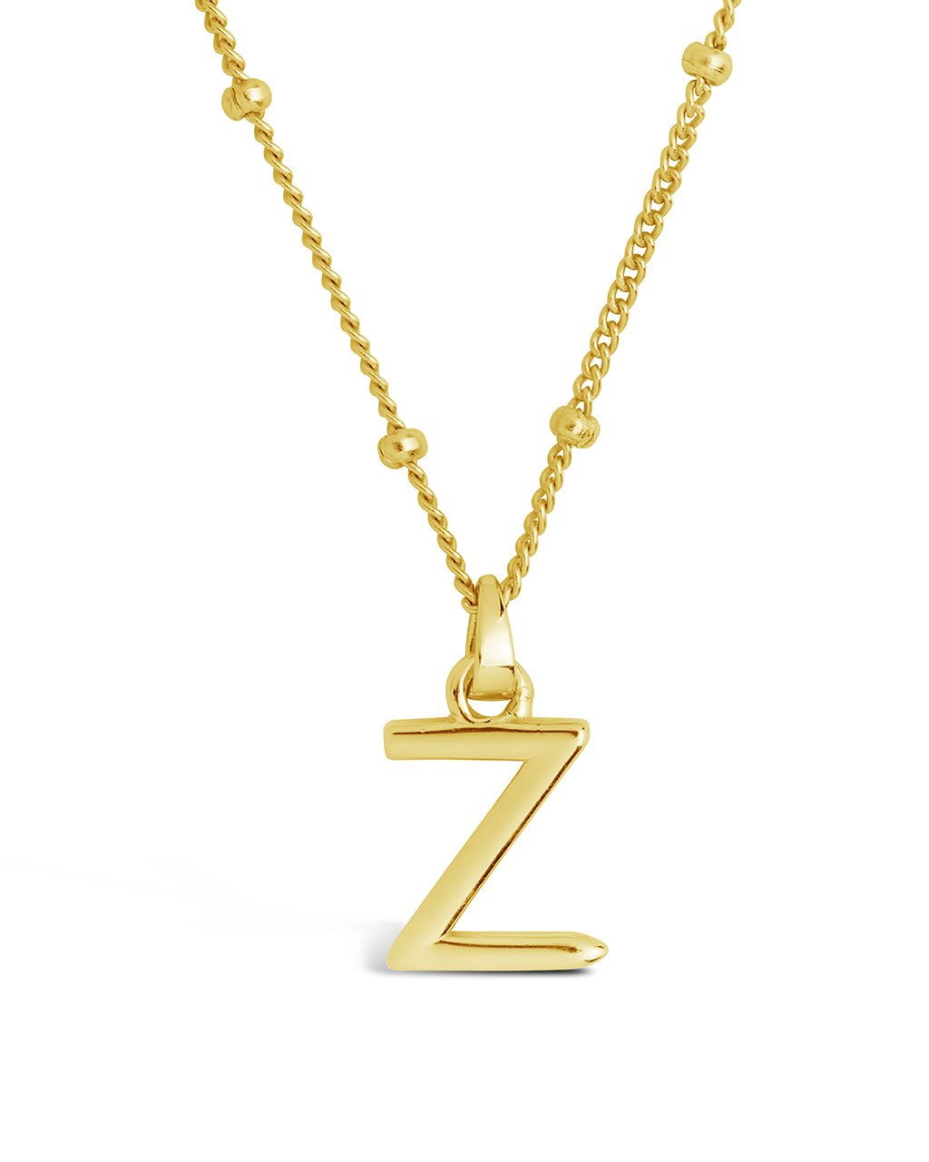 Sterling Silver Initial Necklace with Beaded Chain Necklace Sterling Forever Gold Z 