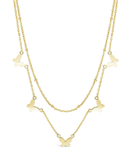 Sterling Silver Layered Butterfly Necklace Necklace Sterling Forever Gold 