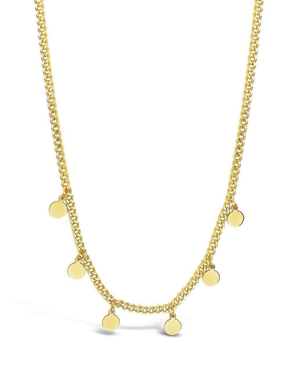 Sterling Silver Dainty Curb Chain with Disk Charms Necklace Sterling Forever Gold 