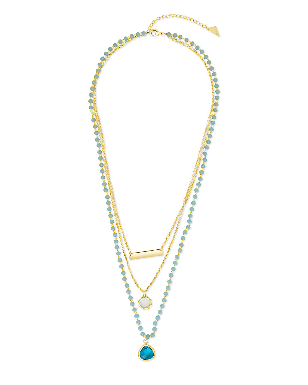 Turquoise CZ Stone & Rose Petal Layered Necklace Necklace Sterling Forever 