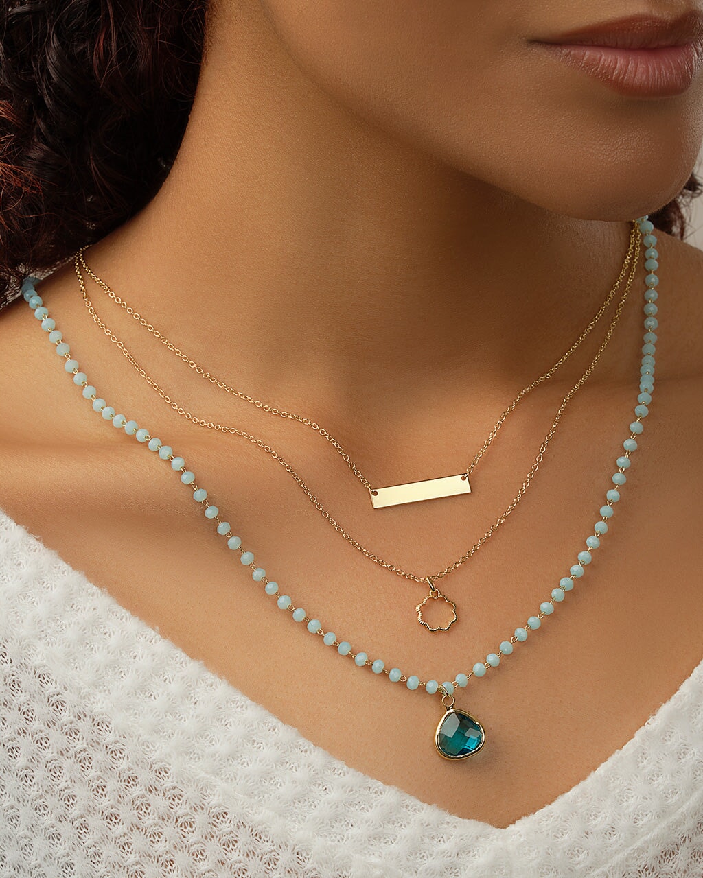 Turquoise CZ Stone & Rose Petal Layered Necklace Necklace Sterling Forever 