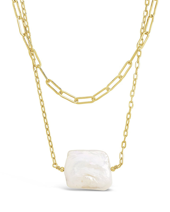 Chain Link and Pearl Layered Necklace