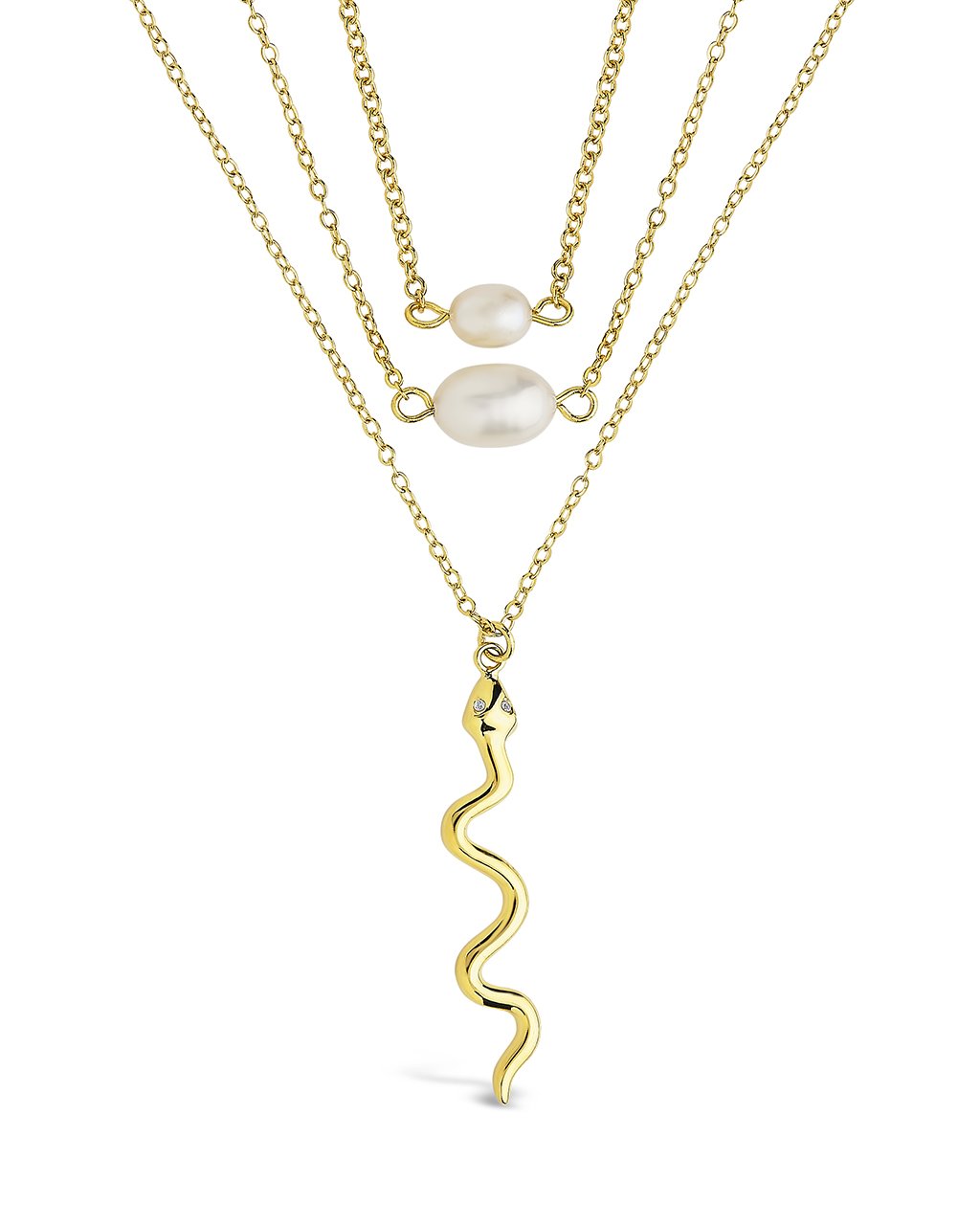 Wriggling Snake & Pearl Layered Necklace Necklace Sterling Forever Gold