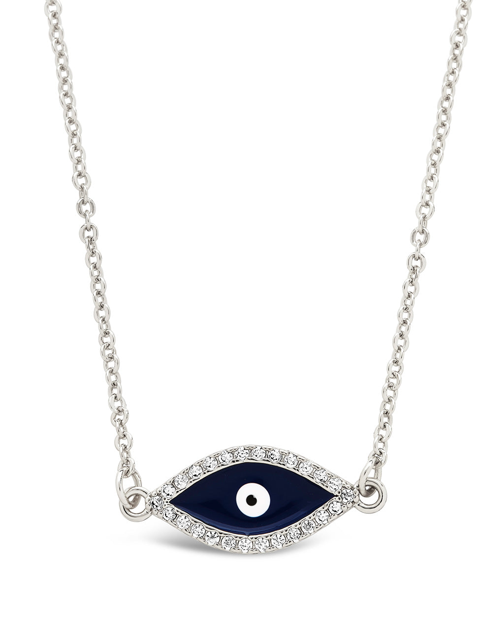 CZ & Enamel Evil Eye Pendant Necklace Sterling Forever Silver Blue 