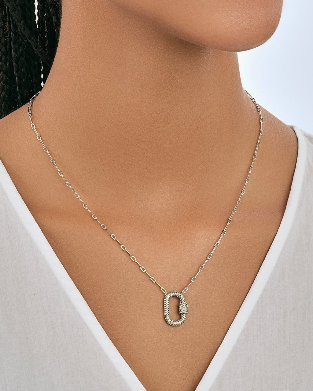 Pave CZ Carabiner Lock Necklace Necklace Sterling Forever 