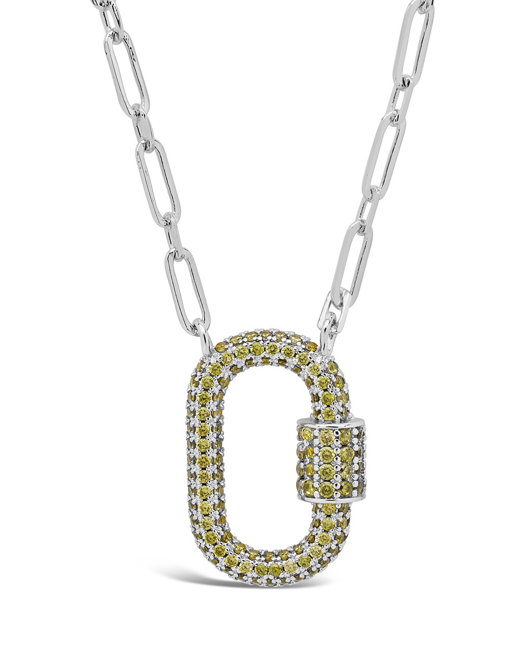 Pave CZ Carabiner Lock Necklace Necklace Sterling Forever Silver Green