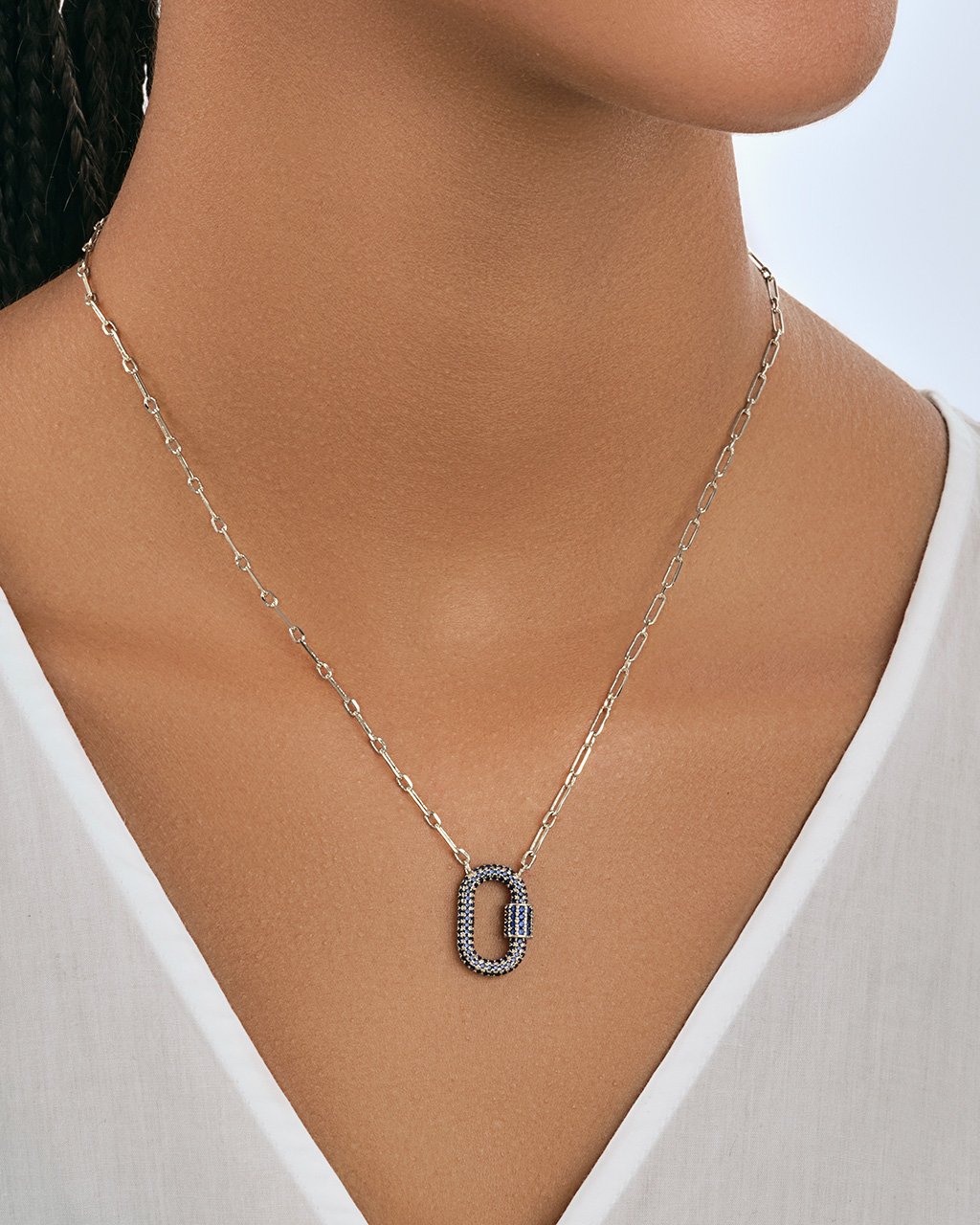Pave CZ Carabiner Lock Necklace Necklace Sterling Forever 