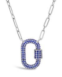 Pave CZ Carabiner Lock Necklace Necklace Sterling Forever Silver Blue