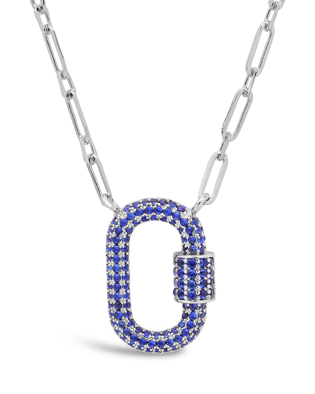 Pave CZ Carabiner Lock Necklace Necklace Sterling Forever Silver Blue