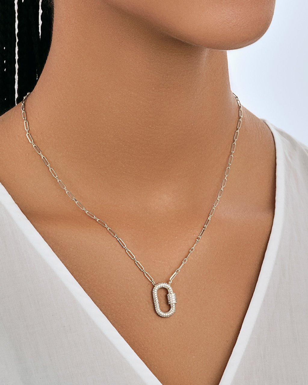 Chunky Gold Carabiner Necklace-Circle Heart Pendant CZ Stone Chain