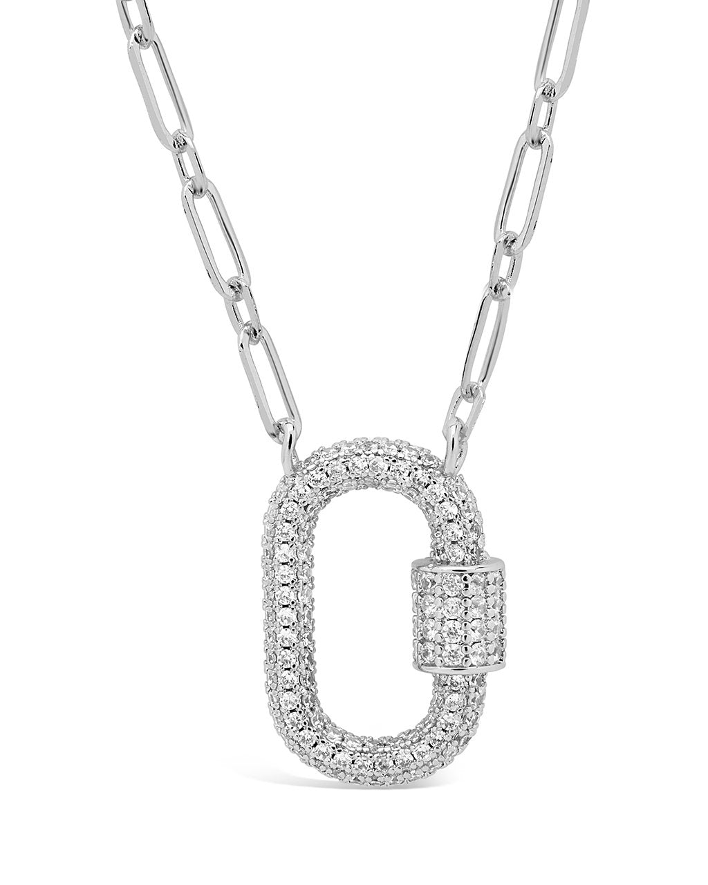 Pave CZ Carabiner Lock Necklace Necklace Sterling Forever Silver Clear