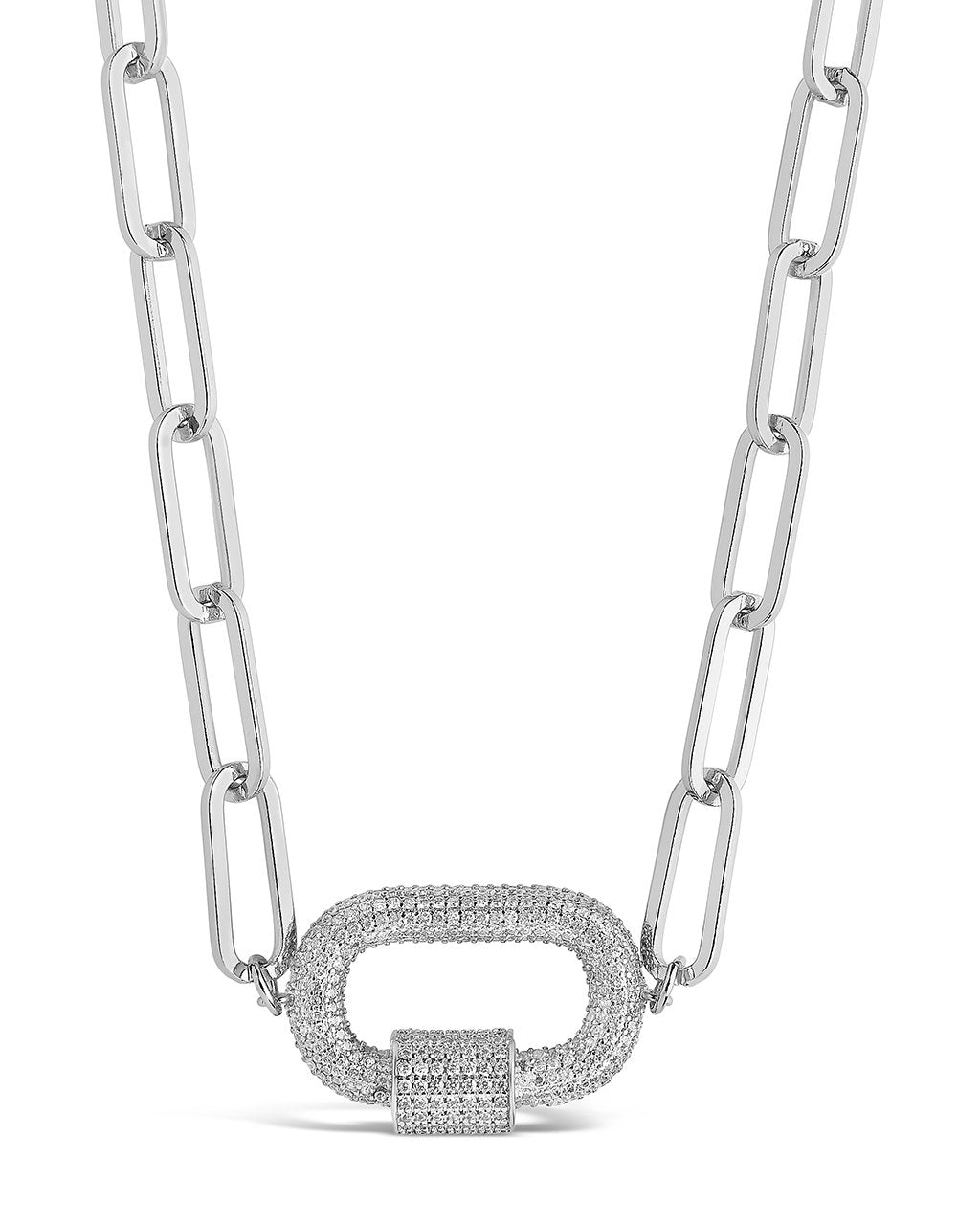 Pave CZ Carabiner Linked Lock Necklace Necklace Sterling Forever Silver Clear 