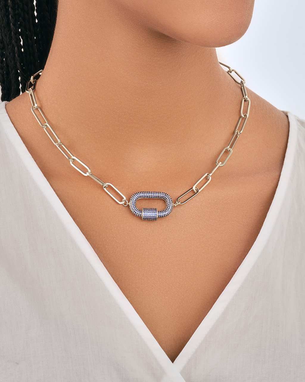 Pave CZ Carabiner Linked Lock Necklace Necklace Sterling Forever 
