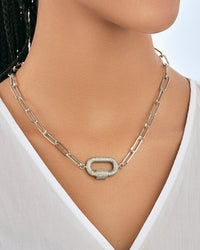 Pave CZ Carabiner Linked Lock Necklace Necklace Sterling Forever 