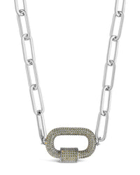 Pave CZ Carabiner Linked Lock Necklace Necklace Sterling Forever Silver Green 