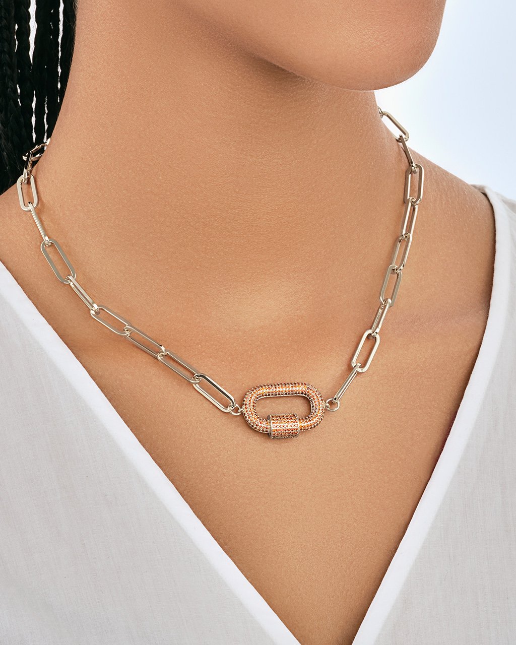 Pave CZ Carabiner Linked Lock Necklace Necklace Sterling Forever 