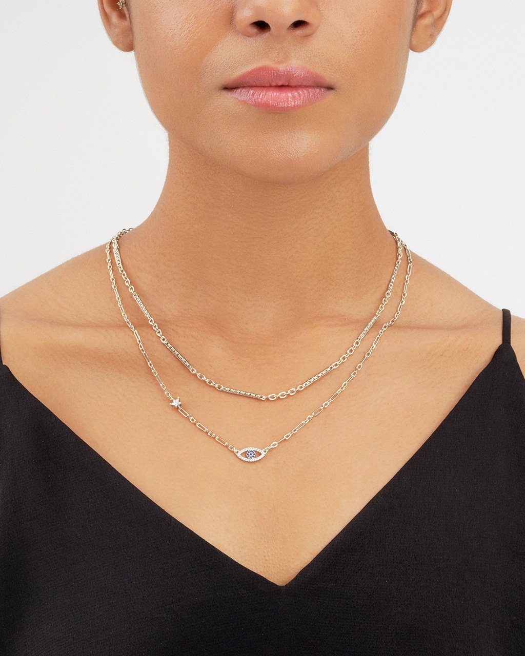 Stationed Star & Evil Eye Layered Necklace Necklace Sterling Forever 