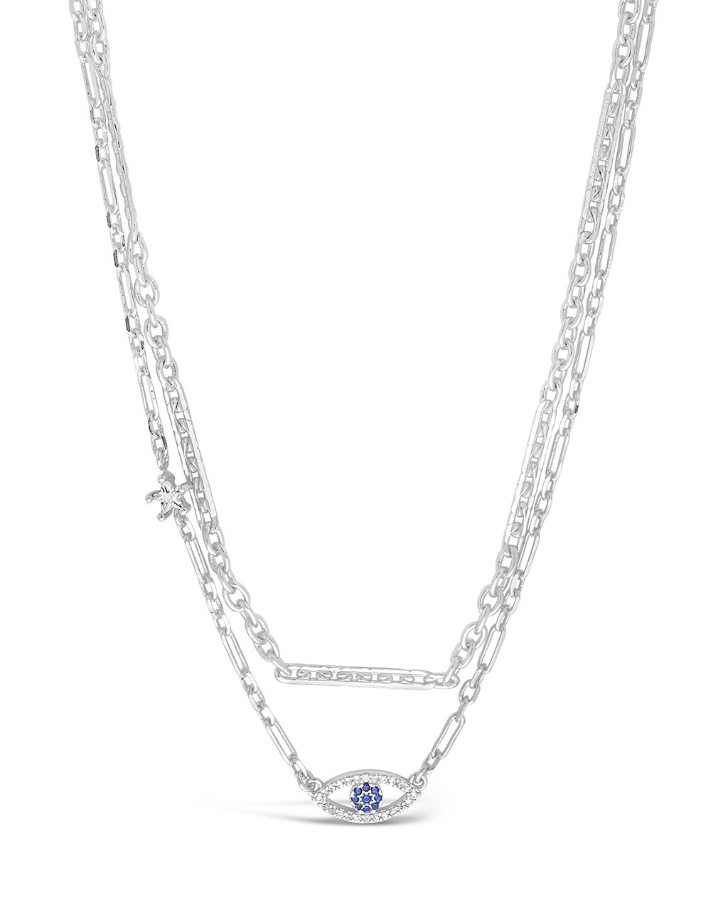 Stationed Star & Evil Eye Layered Necklace Necklace Sterling Forever Silver 