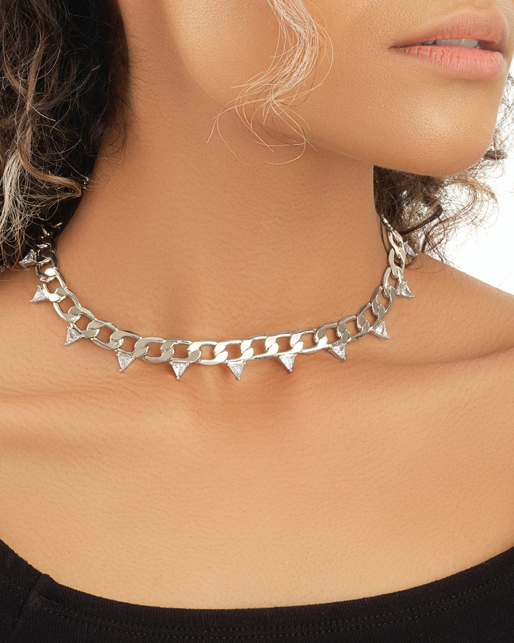 Cuban Chain Choker with Triangle Station CZs Necklace Sterling Forever 