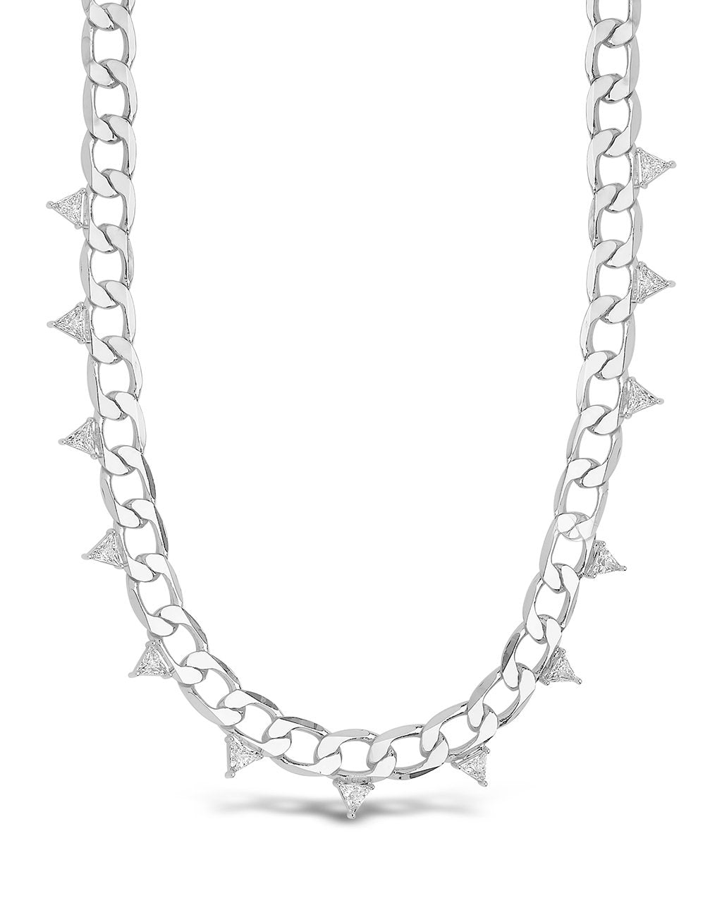 Cuban Chain Choker with Triangle Station CZs Necklace Sterling Forever 
