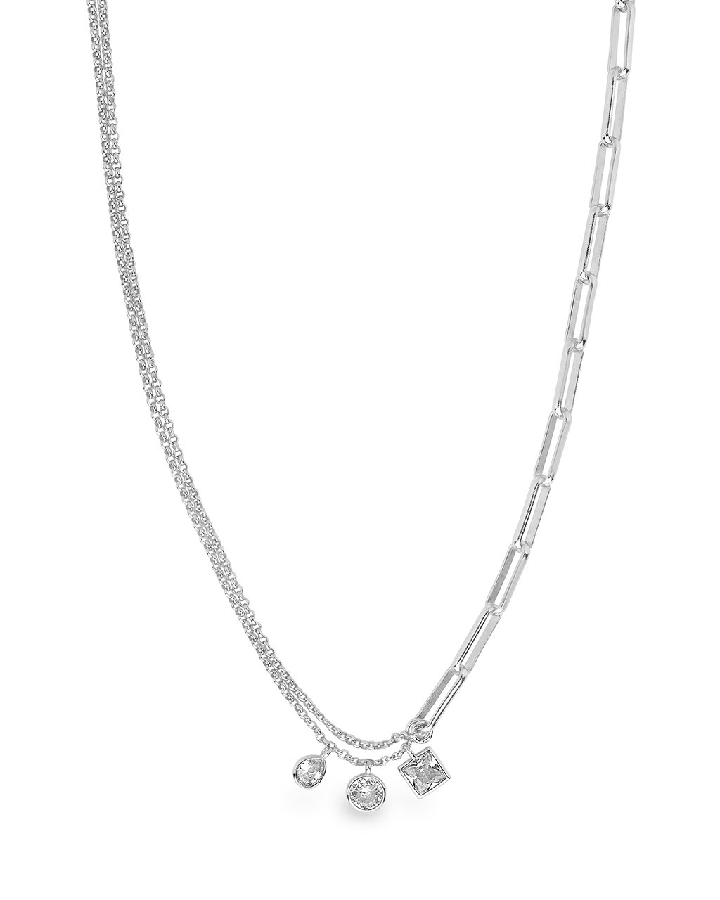 Delicate Link Necklace with CZ Charms Necklace Sterling Forever Silver 